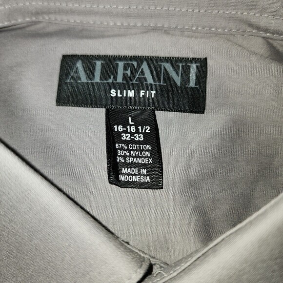 NWT Alfani Mens Slim Fit Button-Down Dress Shirt Gray Replen Sz L /16-16.5/32-33 - Picture 4 of 7